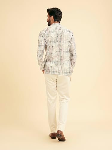 Manyavar Men's Knit Printed Short Kurta (Cream,XL)