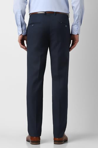 Men Navy Textured Formal Trousers