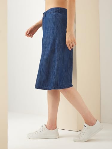 Latin Quarters Women Blue Denim Knee Length A-line Solid Casual Skirt_XL