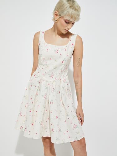 Max Women's Cotton A-Line Below The Knee Dress (PA25UTT01_Ecru