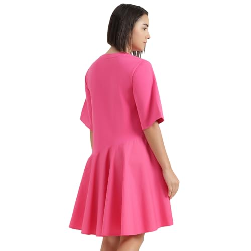 United Colors of Benetton Round Neck Solid Dress (Size : 2XL) - 26P3099W3823I02A Pink
