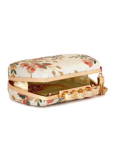TOOBA Handicraft Hand Beautiful Bling Box Clutch Bag 4 Ring Purse for Bridal, Casual, Wedding Bag for Women & Girls Bag for Women