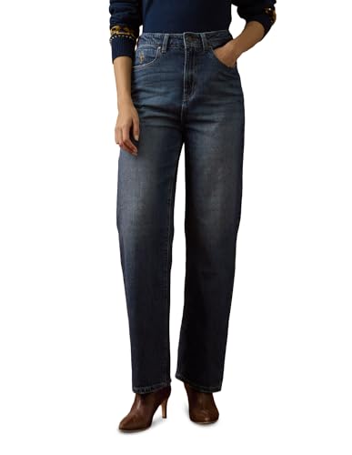 U.S. POLO ASSN. Women High Rise Straight Fit Jeans (UWAW25JEN391_Dark Blue Tint_36)