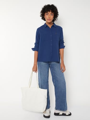 Max Women Textured Regular Fit Shirt (Blue_L)