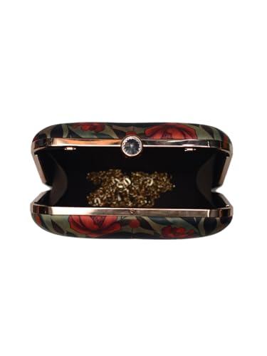 Artklim Green Based Portrait of Indian Women Printed Clutch Bag for Women with Detachable Strap