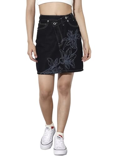 ONLY Women's Floral Print Flared High-Rise Blue Skirt