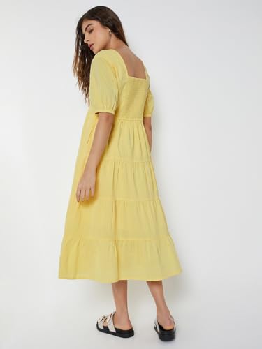Max Women Striped Tiered Dress (Yellow_XS)