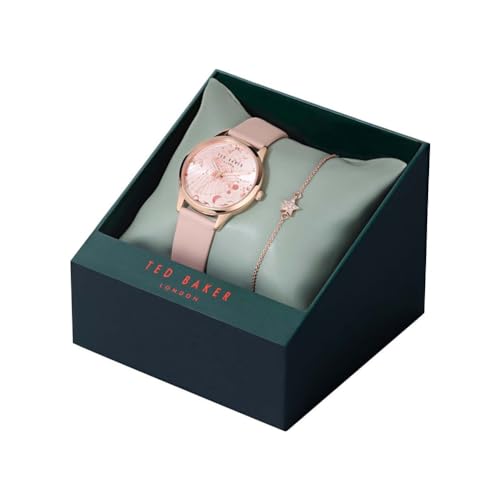 Ted Baker Ladies Pink Leather Strap Watch & Star Bracelet Box Set (Model: BKGFW23019I), Pink, Modern