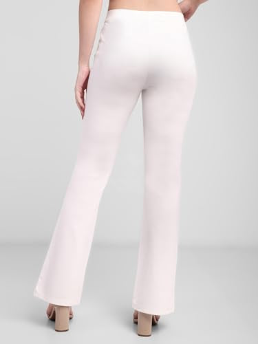 Latin Quarters Women's White Solid Casual High Rise Full Length Trouser_S