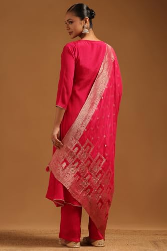 Soch Womens Fuchsia Chinon Zari Embroidered Salwar Suit