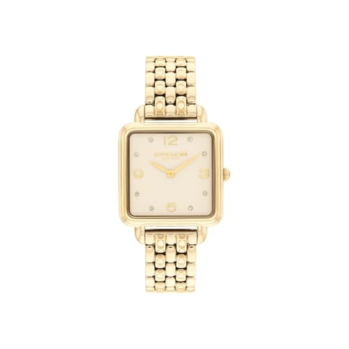 Coach Cass Qtz Basic Slim Champagne Square Dial Women's Watch|Ionic Plated Thin Gold Steel Material|Gold Color Band - 14504495