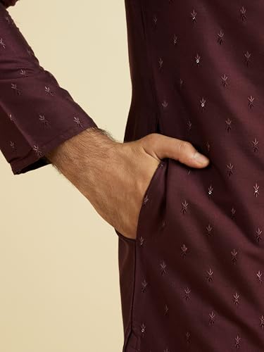 Manyavar Men's Viscose Blend Embellished Classic Kurta Pyjama Set (Wine,XXXL)