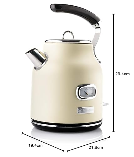 Westinghouse 1.7L 2200W Retro Series Electric Kettle | Fast Boil, Water Boiler For Hot Drinks, Quiet Boil & Detachable Filter | Temperature & Water Level Indicator | 2 Years Warranty (White)