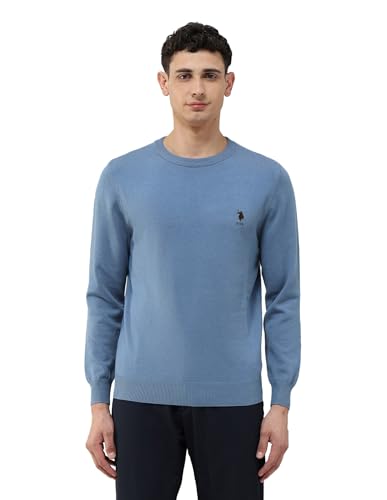 U.S.Polo Association Men's Solid Regular Fit Sweater Blue