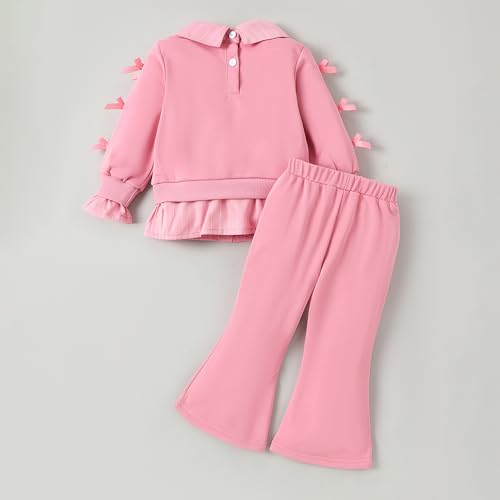 Hopscotch Girls Full Sleeves Pink 2-Pc Bow Applique Sweatshirt & Pants For Ages (2-3 Years)