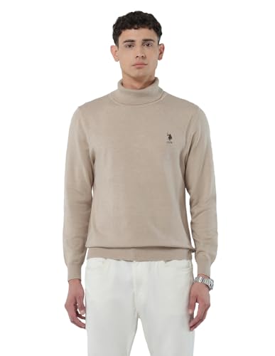U.S.Polo Association Men's Turtleneck Regular Fit Sweater Beige