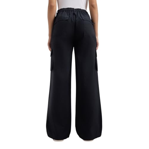 Pepe Jeans Women Black Mid Rise Wide Leg Cargo Pants