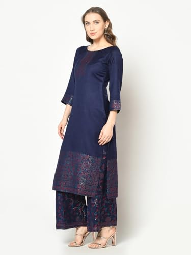 AFSA Women's Acro Wool Woven Unstitched Suit and Dupatta(9017-JAMDANI-NAVY)