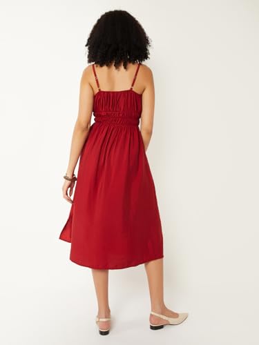Max Women Solid A-line Midi Dress (Red_XL)