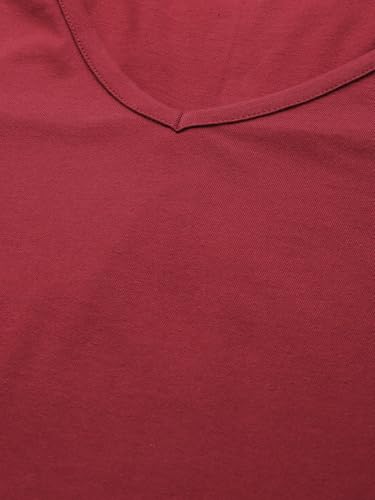 theRebelinme Plus Size Women's 4814DC_Maroon Solid Color V-Neck Cotton A-Line Dress(XXXXXL)