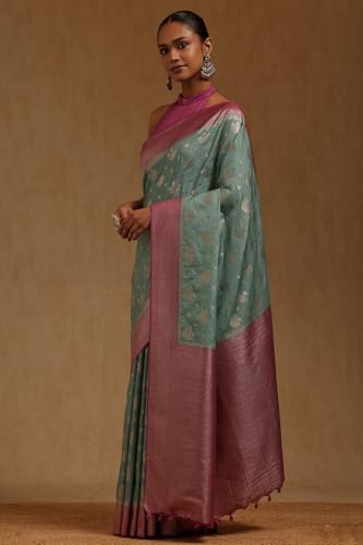 Soch Womens Light Blue Viscose Silk Floral Zari Woven Saree