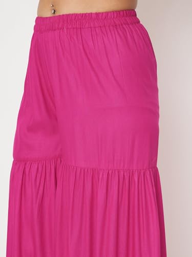 studio rasa Women's Viscose Block Printed Tiered Sharara for Festive Casual Party (BTWC52401XL_Pink_X-Large)