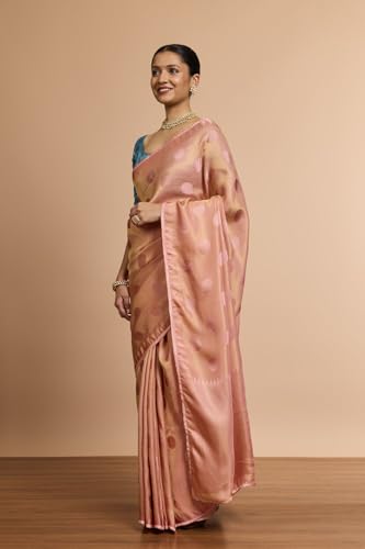 Taneira Women Light Pink Woven Viscose Tissue Saree with Unstitched Blouse Piece (SAPP01AC2529-Light Pink)