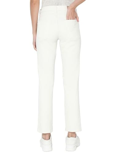 VERO MODA Women's Straight Fit Mid-Rise White Jeans