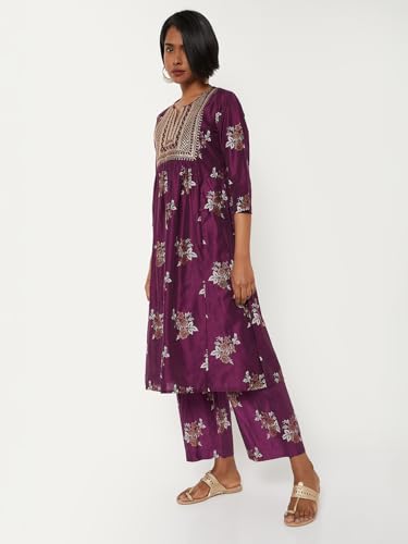 Max Women Floral Print A-line Kurta Set (Purple_S)