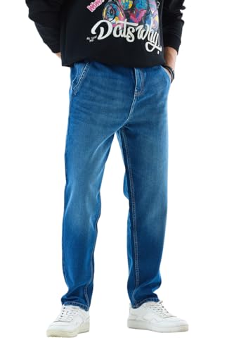 SNITCH Men Casual Jeans | Slouchy Fit with Mid Rise & Relaxed Thigh | 100% Cotton Woven Fabric for Summer Comfort & Casual Wear |Blue