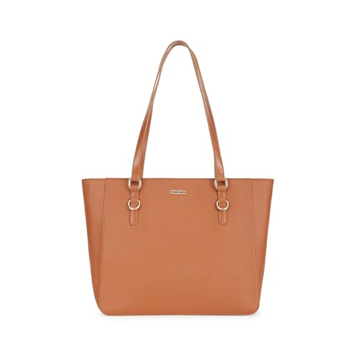 Fastrack CityStride tan Tote | Faux-Leather Women’s Handbag | Saffiano-Textured Tote for 14-Inch Laptop with Dual Compartments