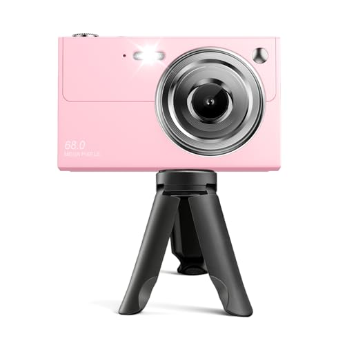 Digital Camera for Kids & Beginners, 4K Digital Camera with 64GB SD Card 16X Zoom Anti-Shake, Compact Point and Shoot Camera with 2.8" Screen, Portable Small Camera for Students, Travel & Gifts Pink