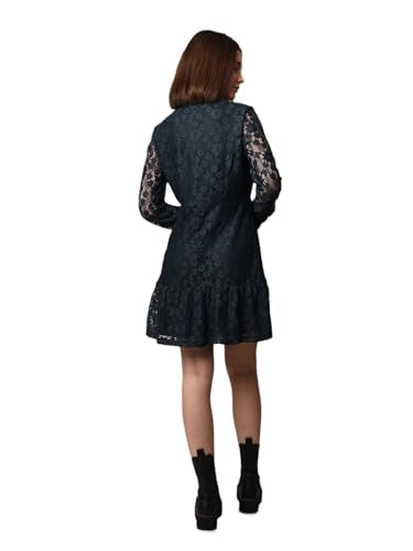 ONLY Women Self Design Fit and Flare Party Blue Fit and Flare Dress