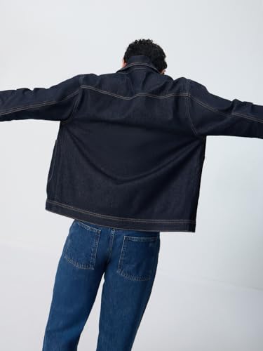 The Souled Store Denim Jacket: Raw Blue Men and Boys Full Sleeves Spread Collar Solid Cotton Regular Fit Lightweight Everyday Easy to Style Streetwear Trendy Winter Layering Denim Jacket