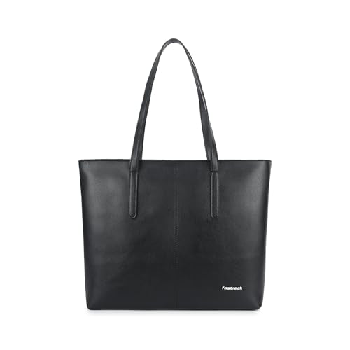 Fastrack Casual Tote Bag For Girls, Large Size With A Zipper Closure And Padded Laptop Compartment, Compatible With Laptops Up To 15 Inches, Double Handle Tote Bag, Black