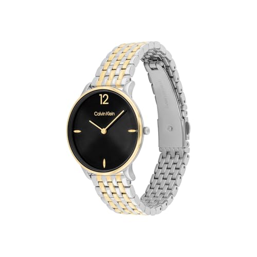 Calvin Klein Luxe Qtz Basic Slim Black Round Dial Gold Bracelet Watch for Women- 25100171