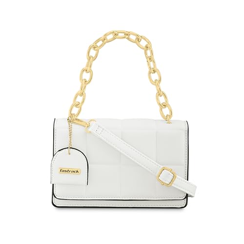 Fastrack PU Quilted Satchel for Women, Girls and Ladies | with Gold Metal Chain and detachable sling strap