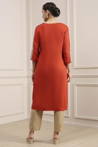 Biba Women Orange Viscose Rayon Straight Solid Kurta_40