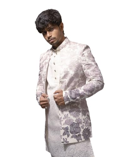 A LOYAL Floral Embroidered Indo-Western Sherwani | Men’s Ivory Floral Embroidered Indo-Western Sherwani Set (L)