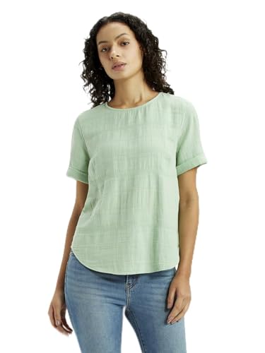 Levi's Women's Self Design Light-Green Round Neck Top