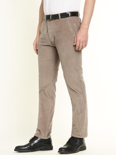 Hancock Men Cotton Solid Slim Fit Trousers Beige Size 30, Machine Washable Easy Care Fabric, Durable Fabric with a Tailored Finish, Classic Silhouette with Modern Comfort