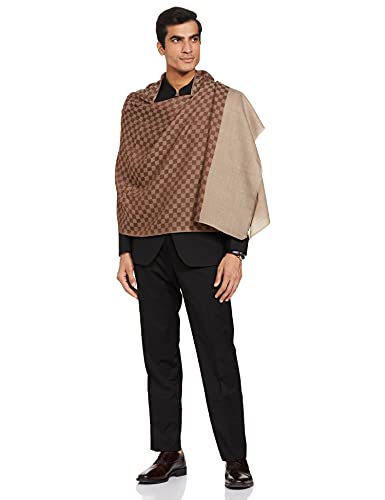 Pashtush Mens Reversible Stole, checkered design Rich Coffee