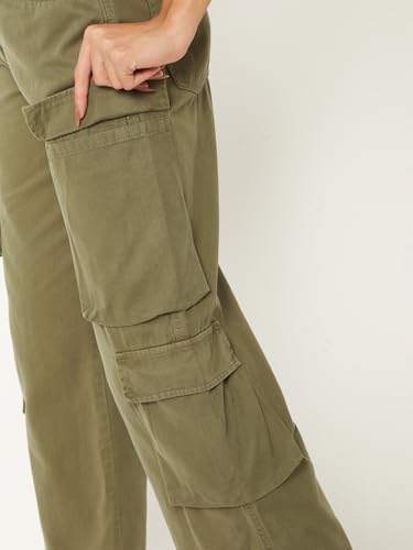 Max Women Solid Cargo Trousers (Green_26)