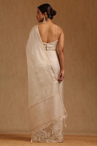 Soch Womens Cream Tussar Hand Embroidered Saree