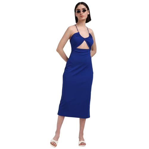 Calvin Klein Department2158 Polyester Bodycon Mid-Calf Length Dress (J20J223514C86_Sapphire Blue_S)