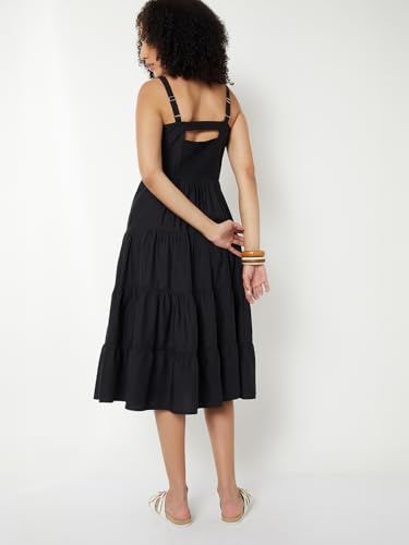 Max Women Embroidered Tiered Midi Dress (Black_XS)