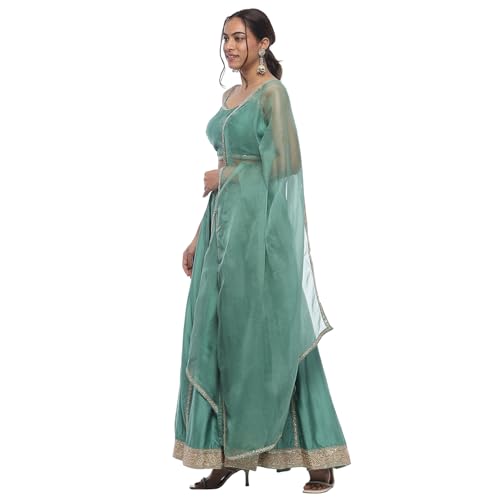 Biba Women's Chanderi Silk Lehenga Set (SKDHVYOCWR10609AW24SEGRN_Sea Green_34)