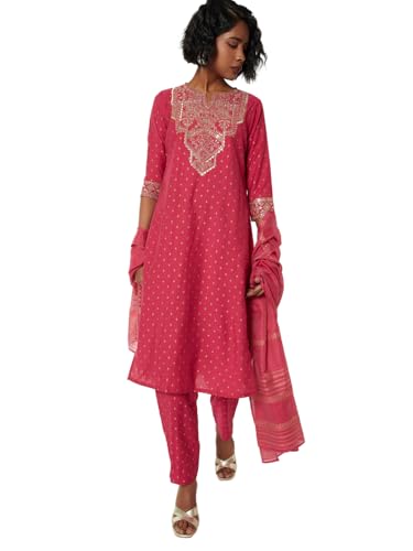 Max Women Embroidered Straight Kurta Set(Pink_M)
