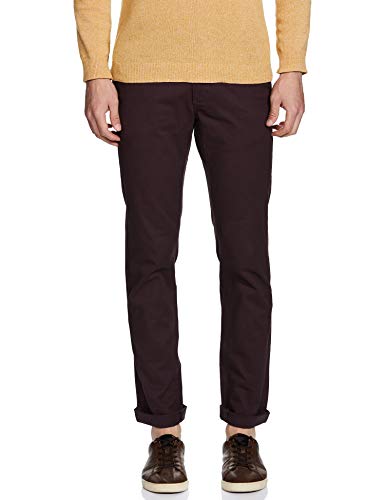 Indian Terrain Men's Slim Fit Casual Trousers (ITMTR00284_Burgundy_38W x 33L)