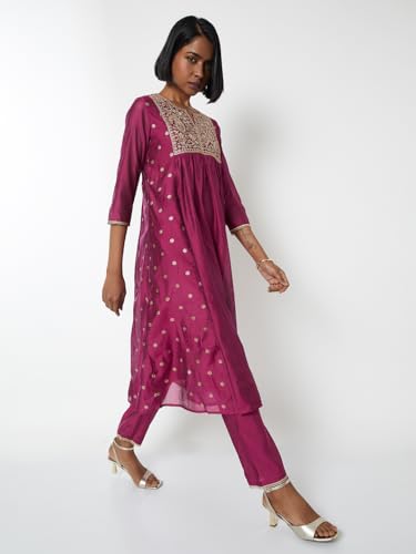 Max Women's Polyester Blend Kurta Set (CONU57001A_Pink